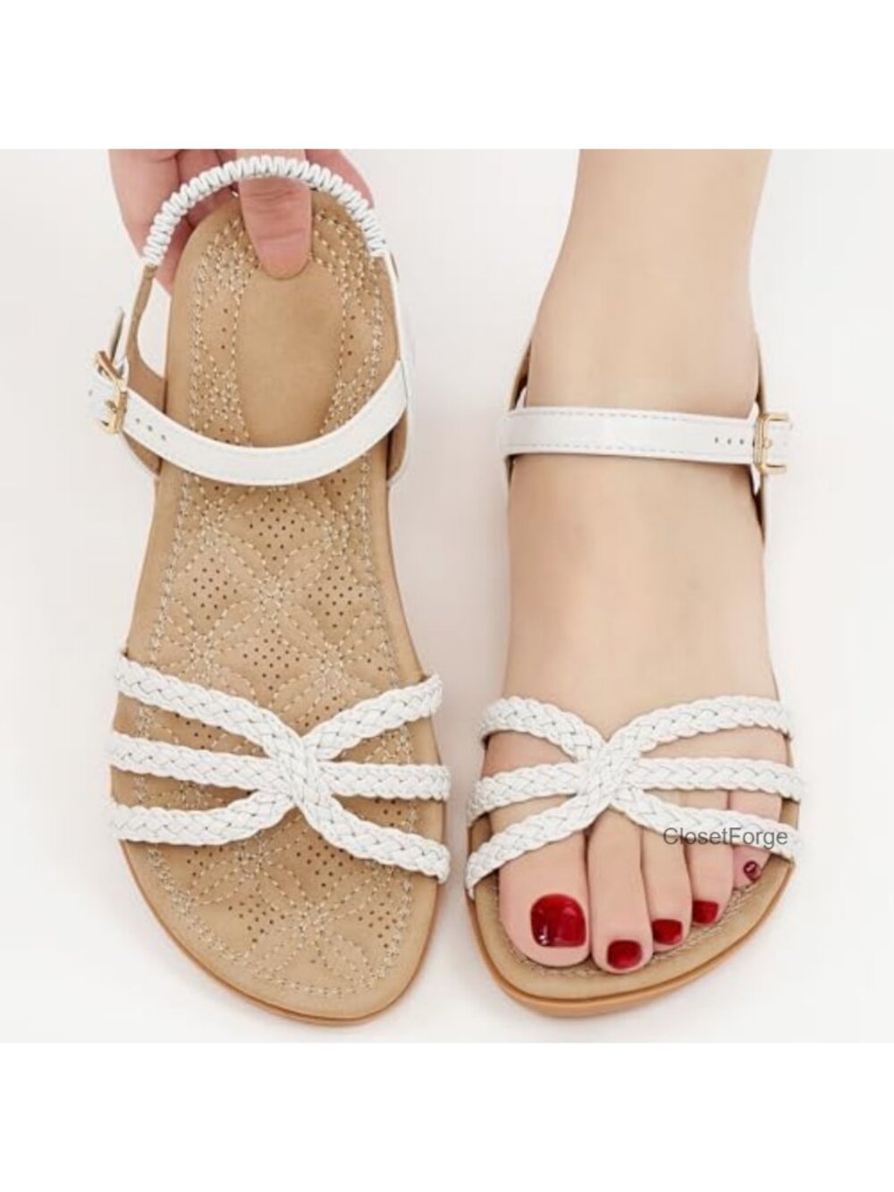 Women's Woven Flat Sandals with Adjustable Ankle Strap, Cushioned for All-Day - Picture 6 of 6